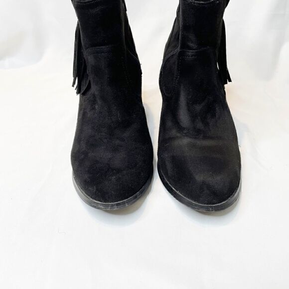 𝅺black Vegan Suede Booties With Fringe - Picture 7 of 8